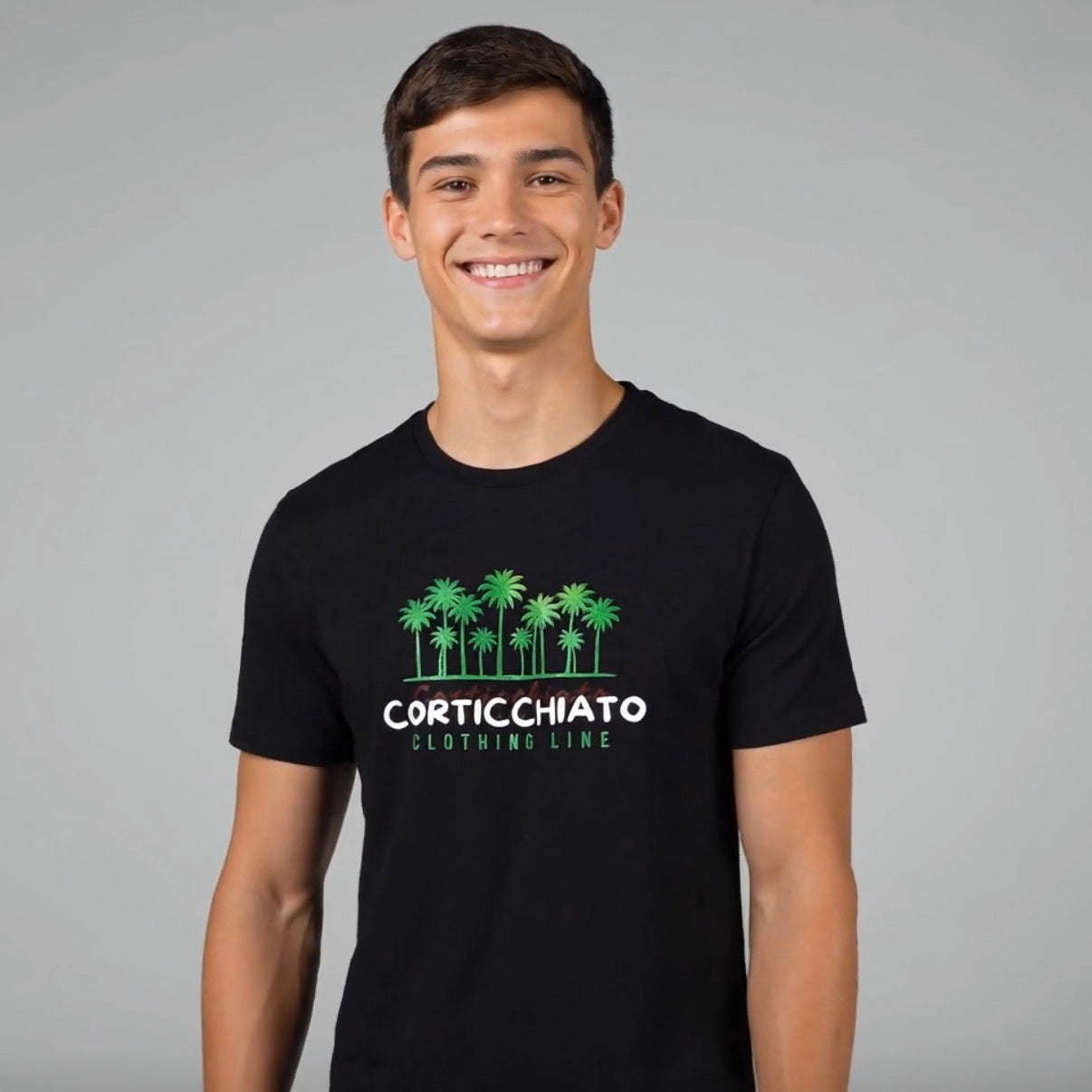 Teeshirt Noir Logo Palmiers verts
